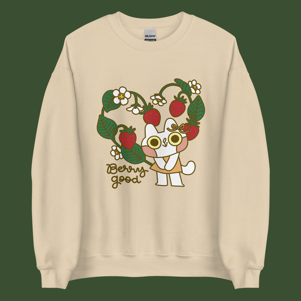 Berry Good Cat Unisex Sweatshirt in Tan
