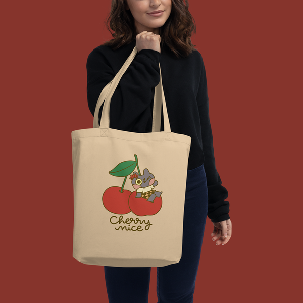 Cherry Nice Cat Organic Cotton Tote Bag