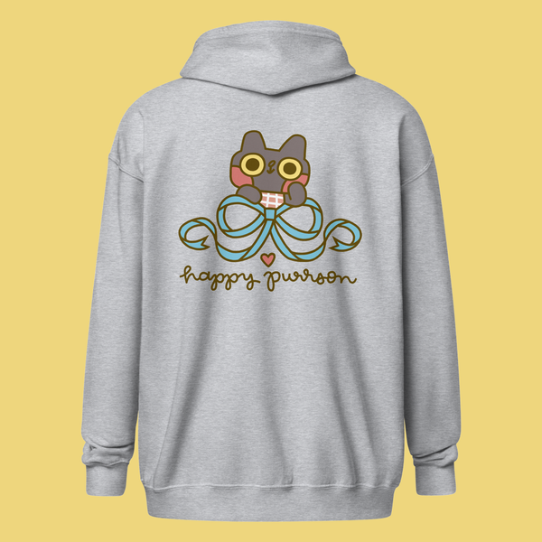 Happy Purrson Bow Cat Zip Hoodie