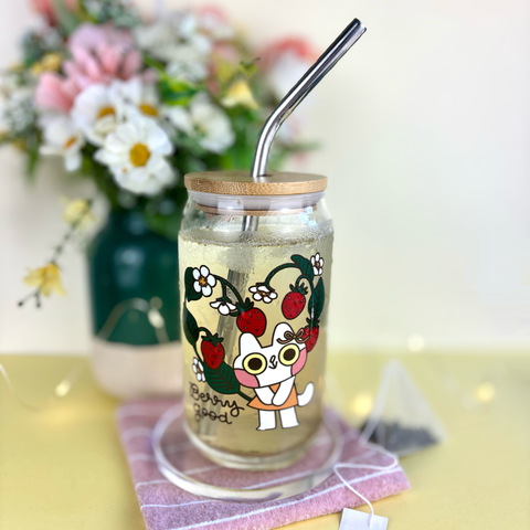 Berry Good Cat 16oz. Glass Tumbler