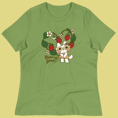 Berry Good Cat Relaxed T-Shirt in Leaf Green