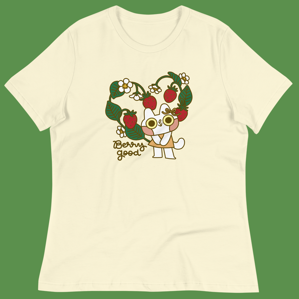 Berry Good Cat Relaxed T-Shirt in Lemon