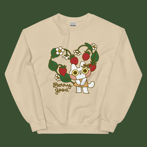 Berry Good Cat Unisex Sweatshirt in Tan