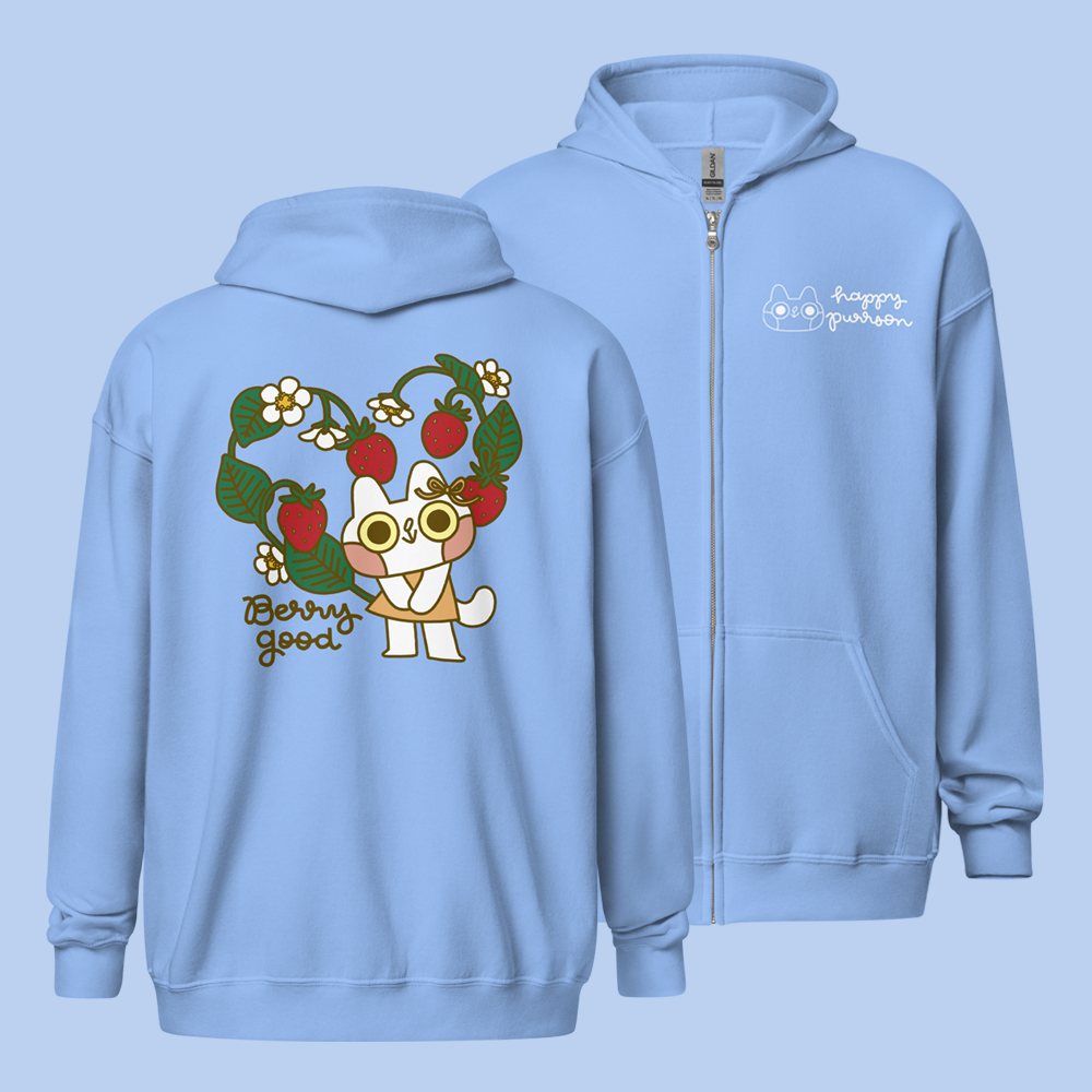 Berry Good Cat Unisex heavy blend zip hoodie in Sky Blue