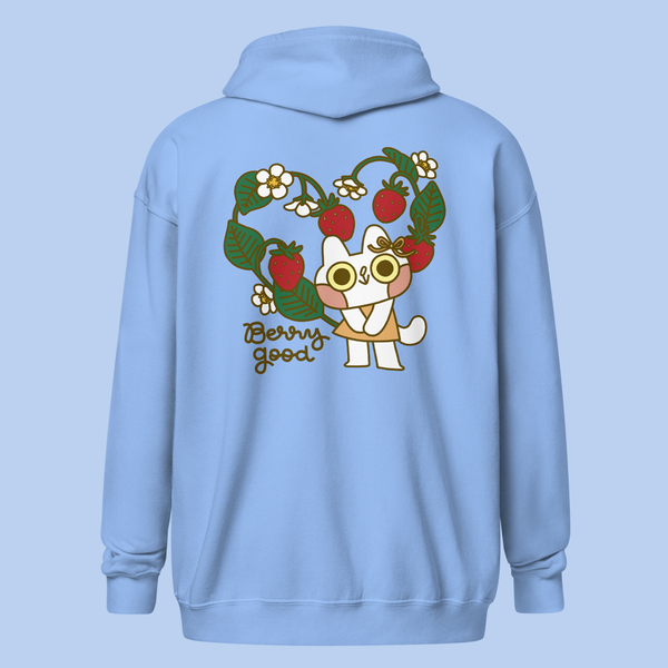 Berry Good Cat Unisex heavy blend zip hoodie in Sky Blue