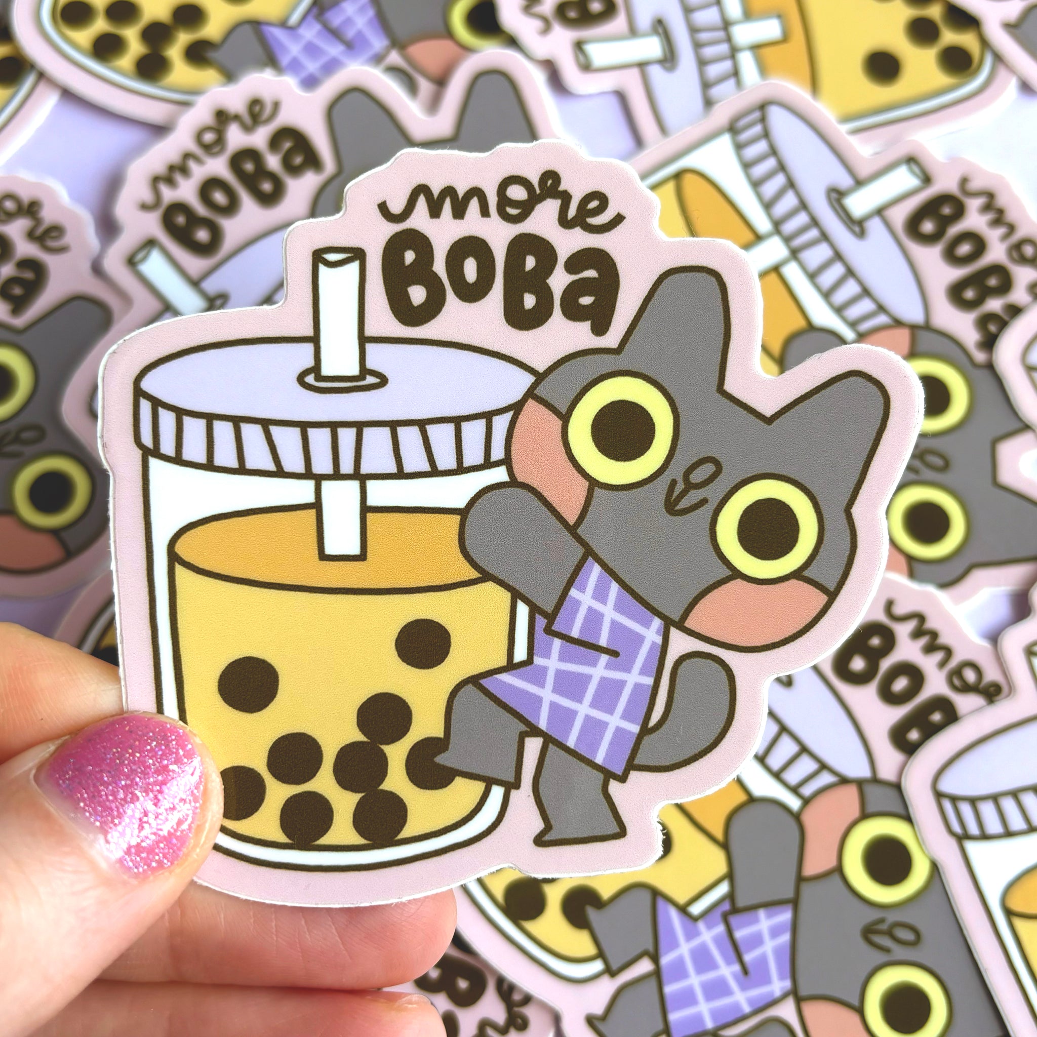 More Boba Cat Glossy Waterproof Vinyl Die Cut Sticker