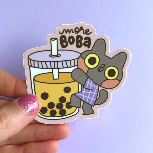 More Boba Cat Glossy Waterproof Vinyl Die Cut Sticker