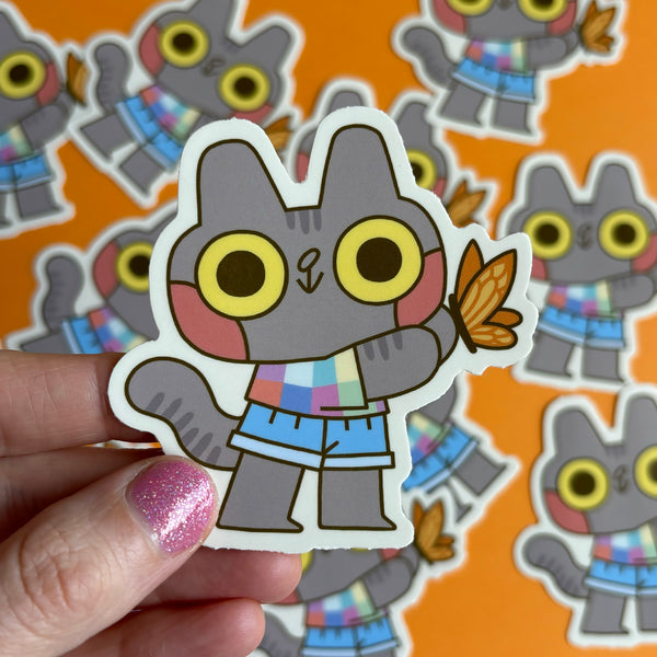 Butterfly Cat Glossy Waterproof Vinyl Die Cut Sticker