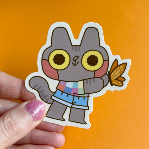 Butterfly Cat Glossy Waterproof Vinyl Die Cut Sticker