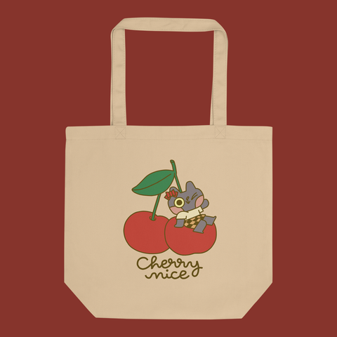 Cherry Nice Cat Organic Cotton Tote Bag