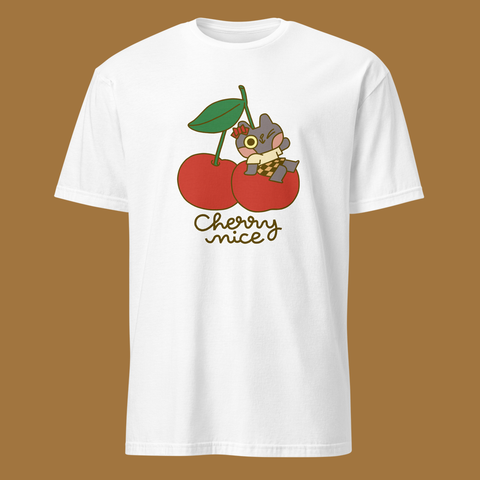 Cherry Nice Cat T-Shirt in White