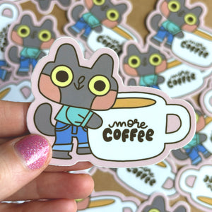 More Coffee Cat Glossy Waterproof Vinyl Die Cut Sticker