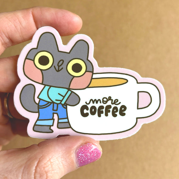 More Coffee Cat Glossy Waterproof Vinyl Die Cut Sticker