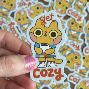 Get Cozy Cat Glossy Waterproof Vinyl Die Cut Sticker