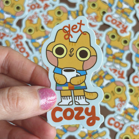 Get Cozy Cat Glossy Waterproof Vinyl Die Cut Sticker