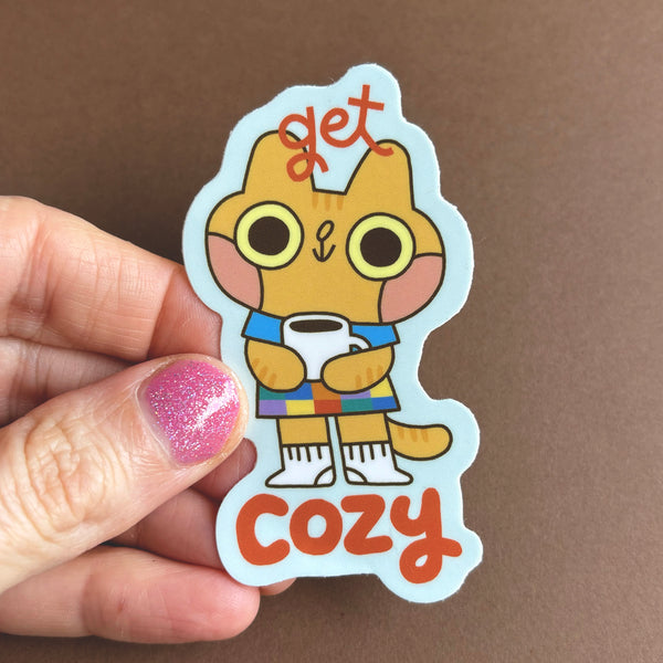 Get Cozy Cat Glossy Waterproof Vinyl Die Cut Sticker