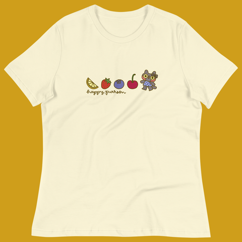 Happy Purrson Fruit Parade Cat Relaxed T-Shirt in Lemon