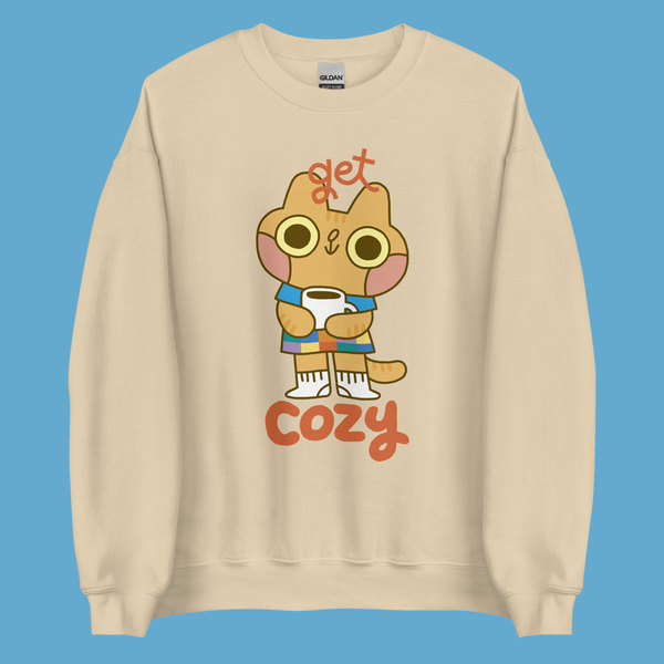 Get Cozy Cat Unisex Sweatshirt in Tan