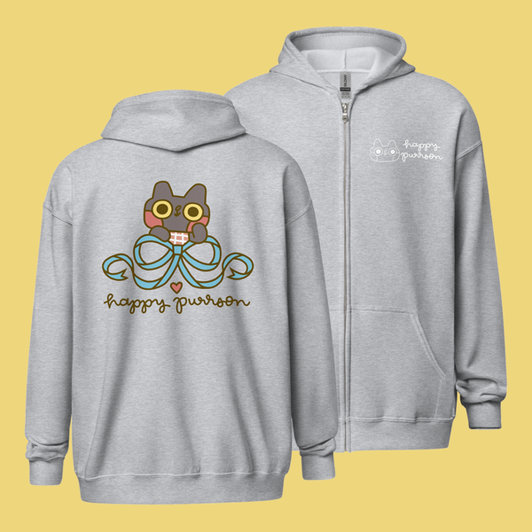 Happy Purrson Bow Cat Zip Hoodie