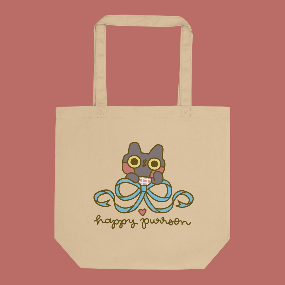 Happy Purrson Bow Cat Organic Cotton Tote Bag