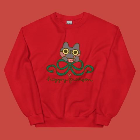 Happy Purrson Holiday Bow Cat Sweatshirt in Red