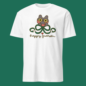 Happy Purrson Holiday Bow Cat T-Shirt in White