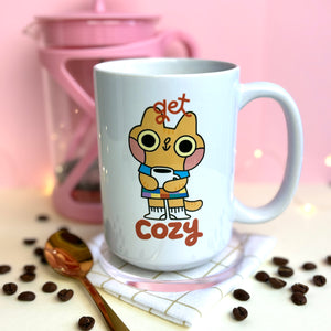 Get Cozy Cat 15oz White Glossy Mug