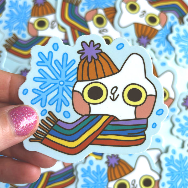 Snowy Days Cat Glossy Waterproof Vinyl Die Cut Sticker