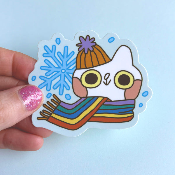 Snowy Days Cat Glossy Waterproof Vinyl Die Cut Sticker