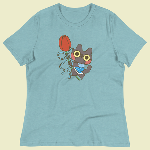 Spring Tulip Cat Relaxed T-Shirt